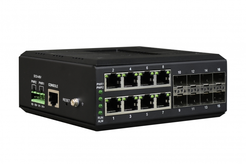 工業軌式 管理型8路千兆電+8路千兆SFP光口